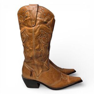 JK Diane Western Boots Women Pointy Cowgirl Embroidered Leather Studded Top 9.5